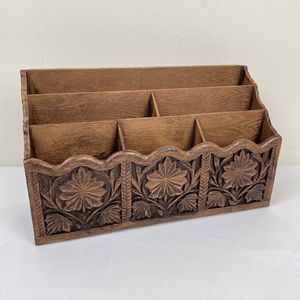 Vintage Lerner Plastic‎ Faux Carved Wood Letter Holder Office Desk Organizer